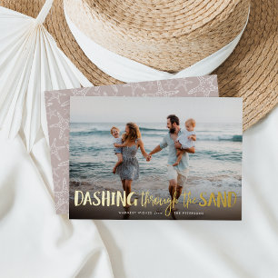 Dashing Through the Sand   Beach Photo Foil Holiday Card