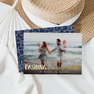 Dashing Through the Sand Beach Photo Foil Holiday Card