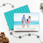 Dashing Through The Sand Holiday Photo Card<br><div class="desc">This fun “Dashing Through the Sand” card is a great way to wish family and friends a Merry Christmas! Personalize with your favorite photo at the beach and your holiday greeting.  The back of the card features a white seashell pattern. Design©Rosalind Moore,  Cherry Lane Designs.</div>