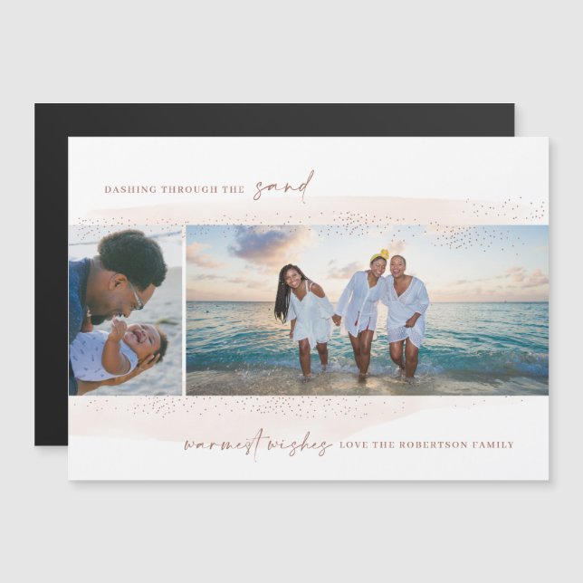 Dashing Through the Sand Holiday Photo Magnet Card (Front/Back)
