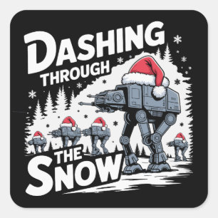 Dashing Through The Snow Christmas Family Holiday Square Sticker