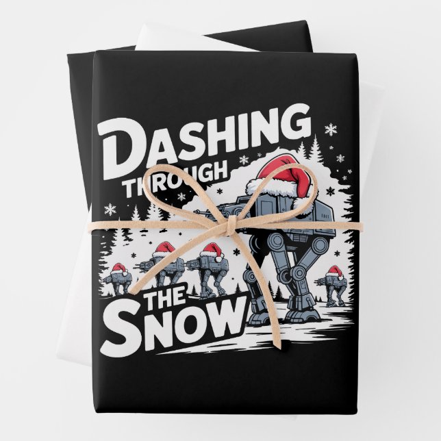 Dashing Through The Snow Christmas Family Holiday Wrapping Paper Sheet (In situ)
