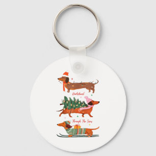 Dashing Through The Snow Christmas Wiener Dog Holi Key Ring