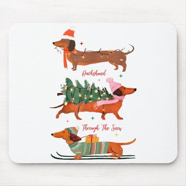 Dashing Through The Snow Christmas Wiener Dog Holi Mouse Mat (Front)