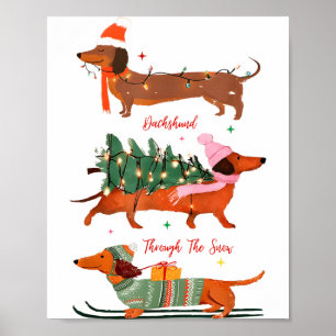 Dashing Through The Snow Christmas Wiener Dog Holi Poster
