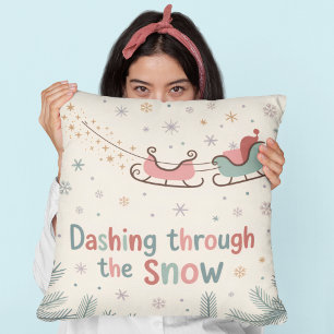 Dashing Through the Snow Cosy Pastel Christmas Cushion