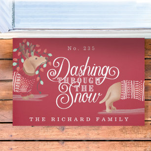 Dashing Through The Snow Dachshund Dog Sweater Doormat