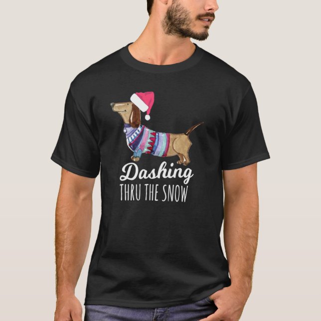 Dashing Through The Snow Dachshund Weiner Dog Mum  T-Shirt (Front)