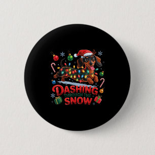 Dashing Through The Snow Dog Christmas Funny Chris 6 Cm Round Badge