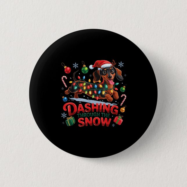 Dashing Through The Snow Dog Christmas Funny Chris 6 Cm Round Badge (Front)