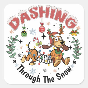 Dashing Through the Snow Funny Dachshund Dog Xmas Square Sticker