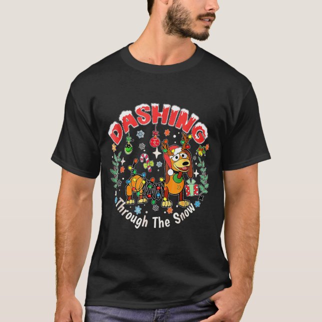 Dashing Through The Snow, Funny Dog Christmas  T-Shirt (Front)
