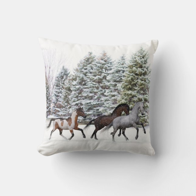 Dashing Through the Snow - Running Horses Artwork Cushion (Front)