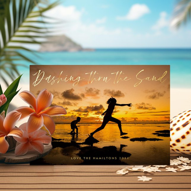 Dashing Thru the Sand Beach Foil Holiday Card (Creator Uploaded)