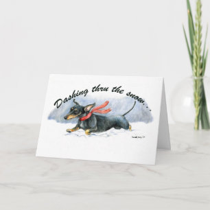 "Dashing Thru the Snow"Dachshund Art Greeting Card