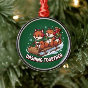 Dashing Together Fox Christmas Metal Tree Decoration