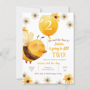 Dasiy and Bee Sunflower Second Birthday  Invitation