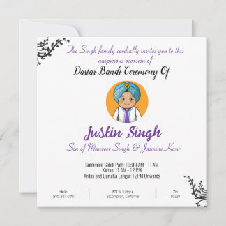 Dastar Bandi Ceremony Invitation Card