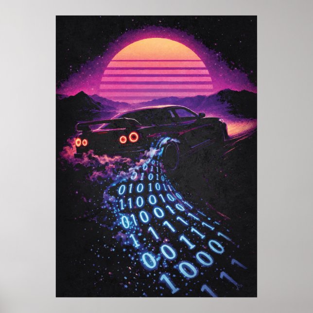 Data-Drift - Retro Car Synthwave Sports Car Lover Poster (Front)