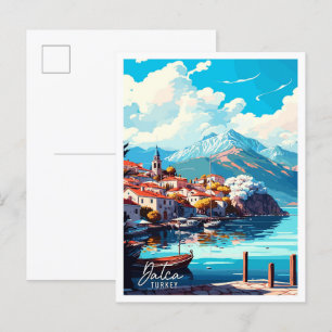 Datca Turkey vintage travel illustration Postcard