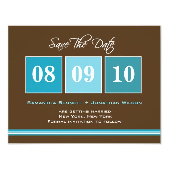 Date Blocks Save The Date Card - Turquoise