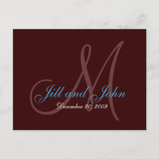 Date, First Names and Monogram Teal and Brown Card