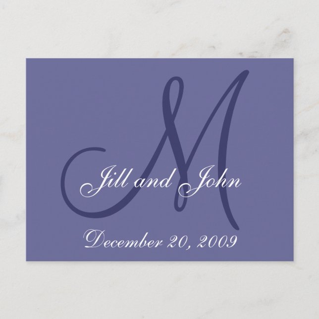 Date, First Names, Initial Monogram Save the Date Announcement Postcard (Front)