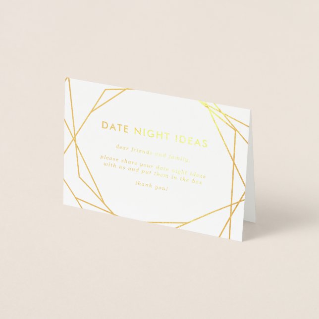 Date Ideas Asymmetrical Geometric Wedding Decor Foil Card (Front)
