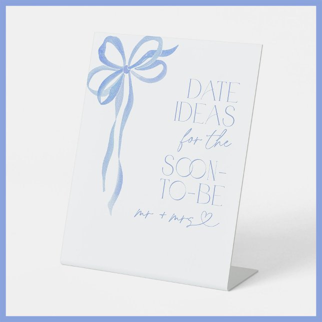 Date Ideas Blue Bow Bridal Shower Game Pedestal Sign (Creator Uploaded)