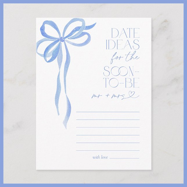 Date Ideas Blue Bow Bridal Shower Game Postcard (Creator Uploaded)