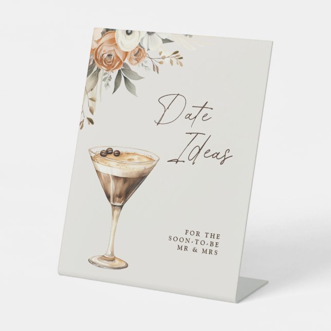 Date Ideas Espresso Martini Bridal Shower Pedestal Sign (Front)