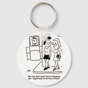 Date is Driving a Road Roller Cartoon Key Ring