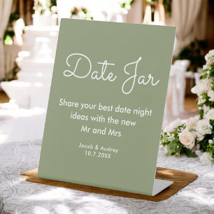 Date Jar Green White Wedding Shower  Pedestal Sign