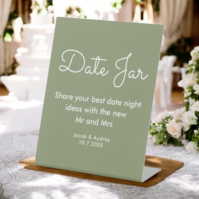 Date Jar Green White Wedding Shower  Pedestal Sign (Creator Uploaded)