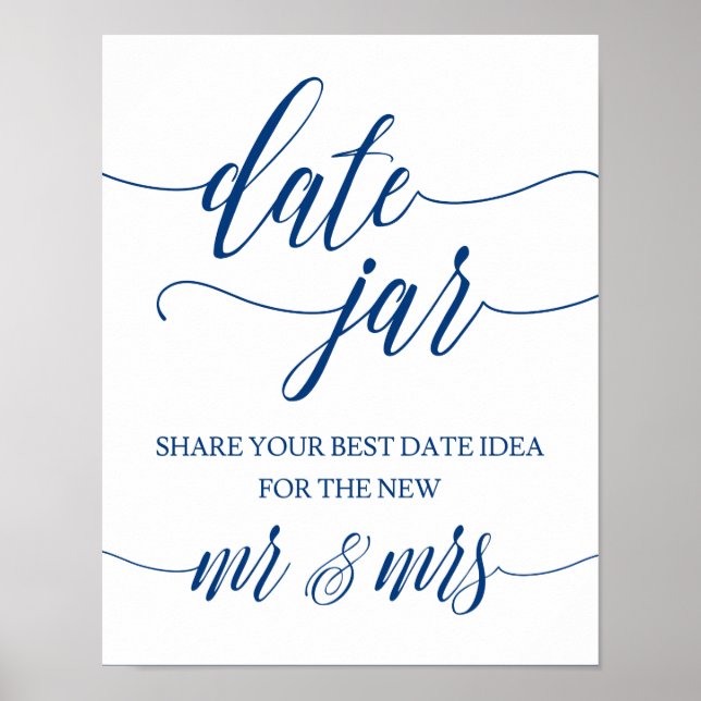 Date Jar Wedding Sign in Navy Blue Calligraphy (Front)