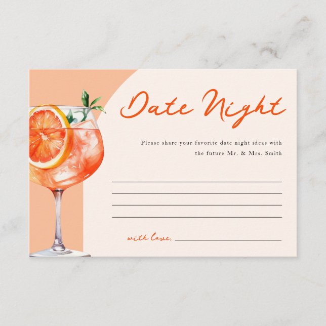 Date Night Aperol Spritz Bridal Shower Enclosure Card (Front)