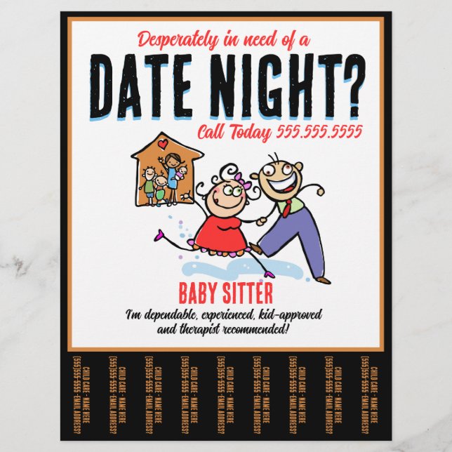 Date Night Babysitting Child Care Flyer (Front)