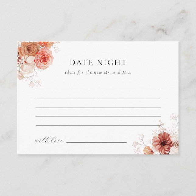 Date Night Fall Floral Bridal Shower Advice Enclosure Card (Front)