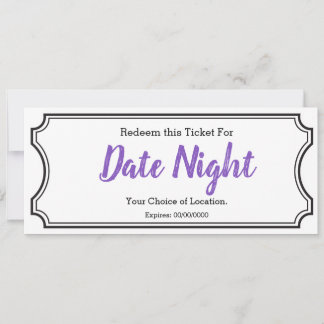 Date Night Gift Ticket Editable Text Purple