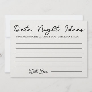 Date Night Ideas Card Bridal Shower Game