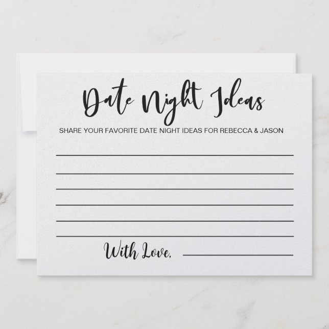  Date Night Ideas Card Bridal Shower Game (Front)