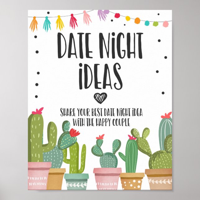 Date Night Ideas Couple Cactus Fiesta Table Sign (Front)