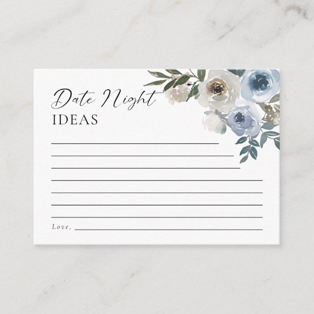 Date Night Ideas Dusty Blue Wedding Floral Enclosure Card (Front)