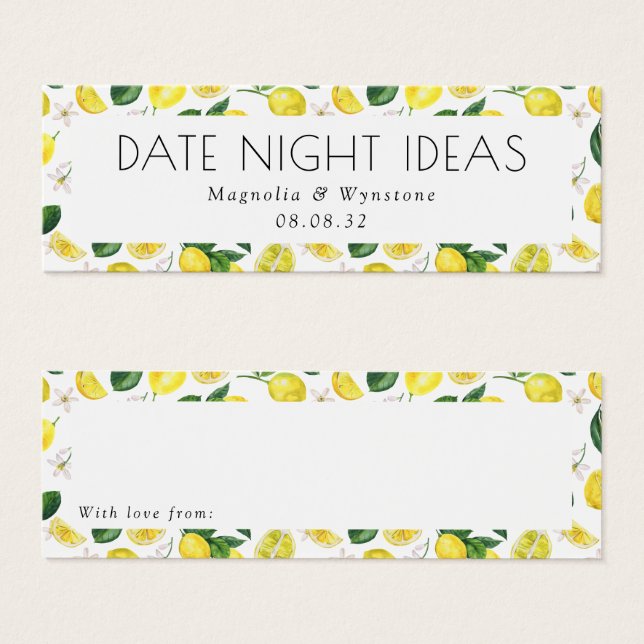 Date Night Ideas Lemons Bridal Shower Wedding (Front & Back)
