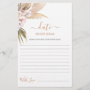 Date Night ideas pampas grass bridal shower card