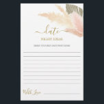 Date Night ideas pampas grass bridal shower card<br><div class="desc">Blush Pampas Grass Boho chic date night ideas bridal shower game card</div>