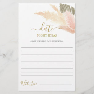 Date Night ideas pampas grass bridal shower card