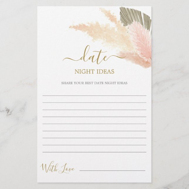 Date Night ideas pampas grass bridal shower card (Front)