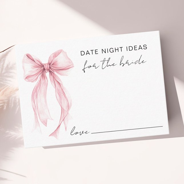 Date Night Ideas Pink Bow Bridal Shower Enclosure Card (Date Night Ideas Pink Bow Bridal Shower Enclosure Card)