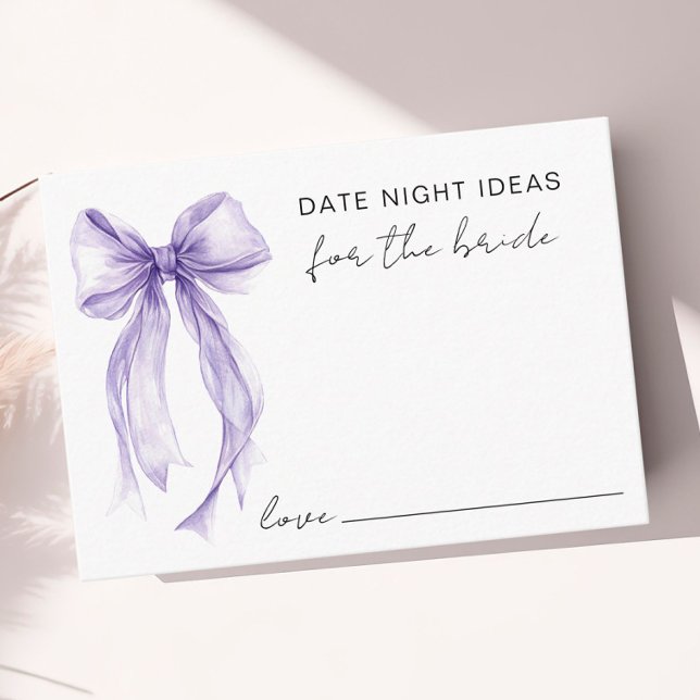 Date Night Ideas Purple Bow Bridal Shower Enclosure Card (Date Night Ideas Purple Bow Bridal Shower Enclosure Card)